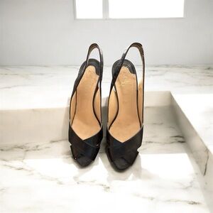 Christian Louboutin Black Peep-Toe Slingback Heels